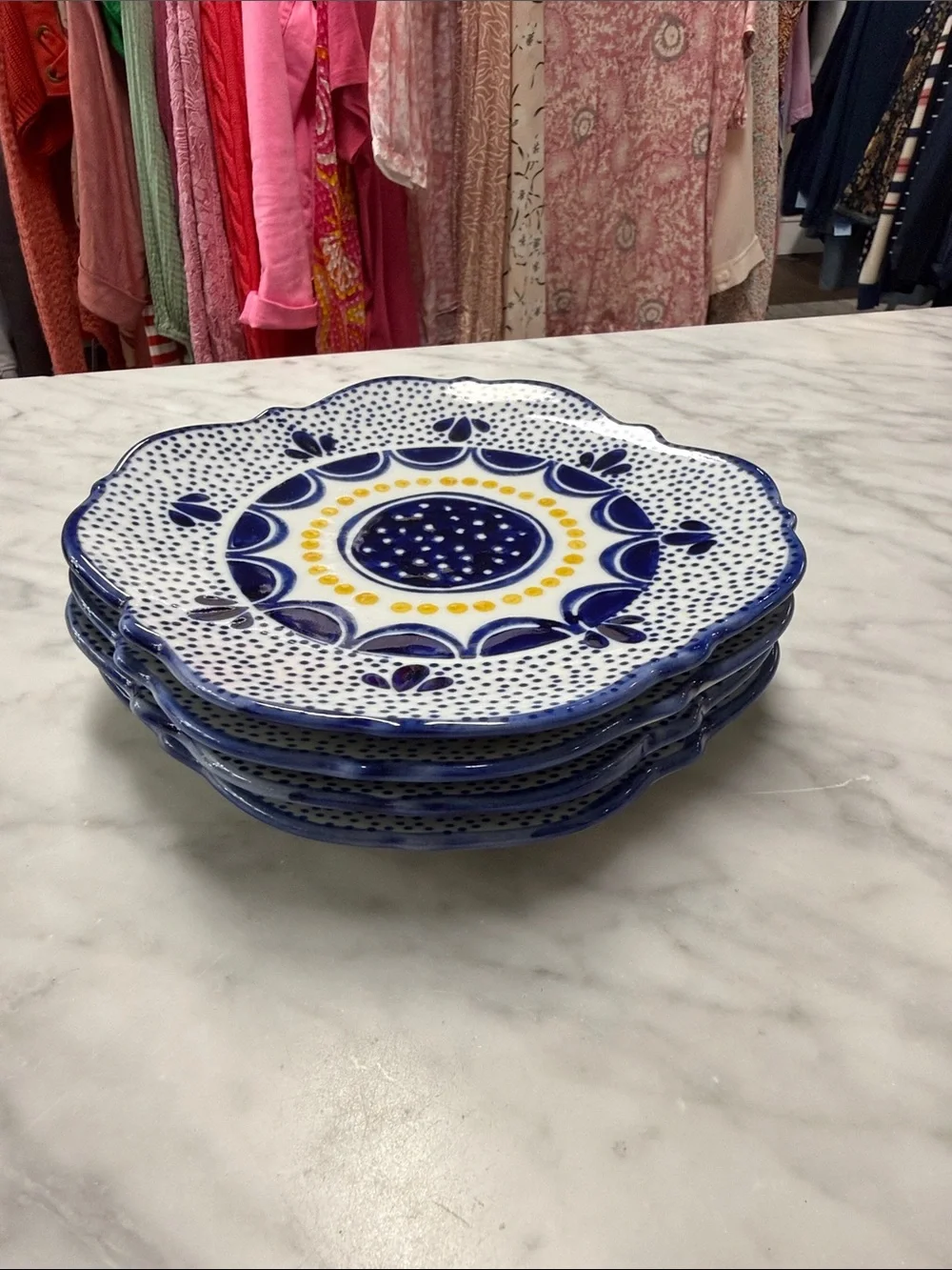 West Elm | Collector's Edition Talavera Canape Plate Set of 4 in Blue Floral